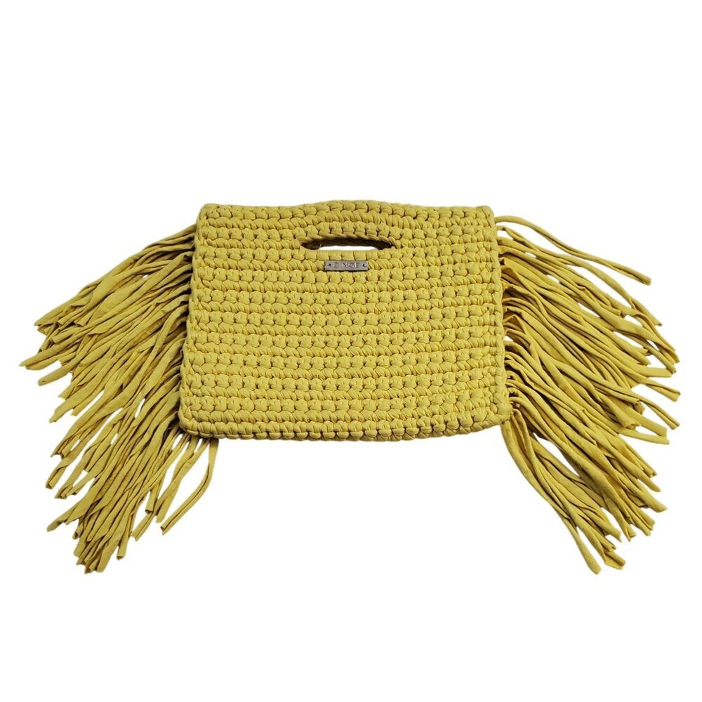 BINGE Frida Bright Yellow Handmade Unique Upcycled Cotton Crochet Clutch - Picture 4 of 12
